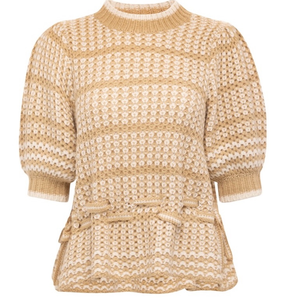 Anna Cate Alexa Knit Short Sleeved Sweater - Tan/White Size S